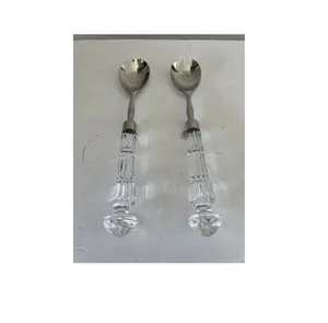 Design di lusso in acrilico manico cucchiaio in acciaio inox set di posate per insalata di acciaio moderno manico in acrilico trasparente