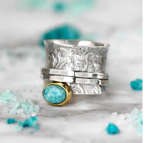 Amazonite Fidget Spinner Ring en argent sterling 925 Chunky Band Ring for Women Meditation Ring Partywear Gift Wholesaler - Product Image 4
