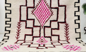 Modern 8x10 Moroccan Handmade Wool Rug Hand Knotted Abstract Design in White Pink for Home Decor Living Room - Product Image 4