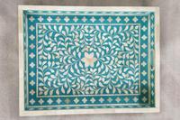 Plateau marocain artisanal en os incrusté, chocolat et beige, design personnalisé, multifonctionnel, bohème, pour Diwali, thé, fruits, bonbons