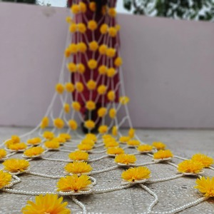 Yellow Floral Pearl Dupatta Bridal Entry Haldi Mehandi <b>Veil</b> Cape Seemantham Floral Scarf Pearl Stole Prewedding <b>Bride</b> Photoshoot - Product Image 1