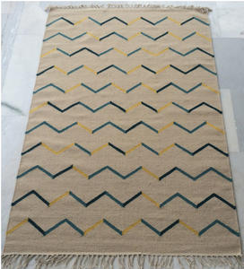 Venta directa de fábrica elegante diseño moderno de Chevron Alfombra de lana tejida a mano Kilim tejido plano para sala de estar hoteles alfombras hechas a mano - Product Image 5