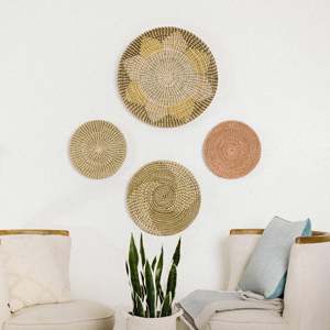 Ensemble de décoration de panier mural en jonc de mer à motifs floraux et en spirale élégants Accents muraux élégants - Product Image 4