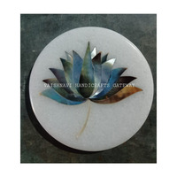 Sous-verre de luxe fait main en marbre Makrana avec incrustation naturelle de nacre, base blanche, 1-2 couleurs, pour décoration intérieure, usage hôtelier/parc d'hôtes, cadeaux de remerciement