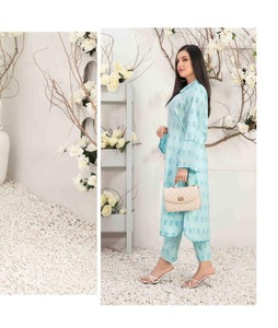 Vestido Salwar Kameez de lino de alta calidad para mujer, ropa de moda modesta con estampado paquistaní transpirable para mujer - Product Image 3