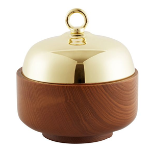 Bol décoratif en acier inoxydable avec couvercle en bois moderne pour service de table et accent à la maison - Product Image 5