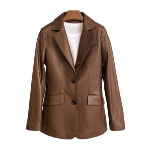 Chaqueta de Invierno para Mujer al por Mayor, Estilo Juvenil y Ejecutivo, Piel de Oveja Auténtica de Alta Calidad, Blazer Clásico de Cuero con 2 Botones - Product Image 6
