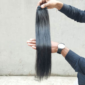 Extensiones de cabello liso sedoso indio de alta calidad sin procesar 100%, cutículas alineadas con ondas naturales de un solo donante, parte superior lisa individual - Product Image 5