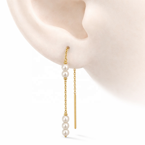 Pendientes de Cadena con Perlas de Agua Dulce JJ BRAVO, Nuevo Modelo, Oro de 14k, Modernos, Calidad AAA, Certificados por Terceros, para Mujeres y Niñas - Product Image 4