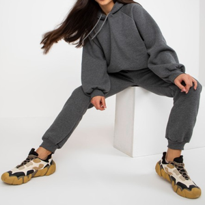 Ensemble de survêtement basique surdimensionné gris foncé pour femmes Style décontracté à manches longues respirant à capuche pantalon de survêtement pour l'hiver bas prix - Product Image 4