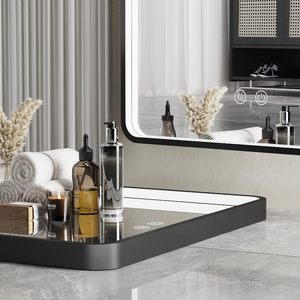 Miroir LED élégant pour les espaces de bain Grand design rectangulaire arrondi Rétroéclairage noir Style moderne illuminé pour les hôtels - Product Image 3