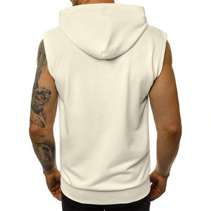 Men's 100% Cotton Sleeveless Summer Workout <b>Hoodie</b> Gym Fitness Bodybuilding Zip-Up with Muscle Print Hooded Collar Size 6XL - Product Image 2