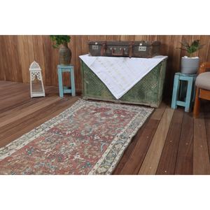 พรมวินเทจขนาด 2.6x9.6 ฟุต พรมตุรกีขนาดเล็ก ลายเรขาคณิตสีแดงพร้อมลวดลายดอกไม้ - Product Image 5