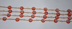 Beautiful Orange Beads & Pearl Rosary Chain Gold Plated Wire Wrapped Handmade Beaded Chain for Jewelry Making - Product Image 5