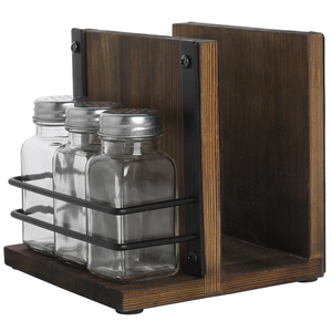 Porte-serviettes de table en bois 3 pièces décor rustique de qualité supérieure avec salière poivrière ensemble organisateur de condiments en verre matériau métallique - Product Image 1