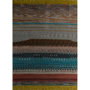 Tapis Manchaha en laine et soie de bambou noué à la main, 9x12, rectangulaire, rayé, pour la maison, le couloir, épaisseur 10 mm - Tapis Jaipur, modèle US - Product Image 1