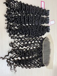 Cabello virgen brasileño sin procesar, rizos naturales de onda profunda, encaje frontal 13x4 con mechones sin enredos ni caída - Product Image 4