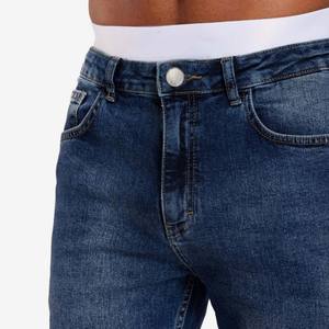 กางเกงยีนส์ทรงตรงขากว้างสีน้ำเงินสไตล์ฮิปฮอปสำหรับผู้ชาย คุณภาพสูง ผลิตตามสั่ง ผ้าฝ้าย 100% ซักแบบสโตนวอช - Product Image 5