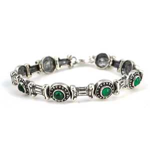 925 Sterling <b>Silver</b> Antique <b>Beaded</b> <b>Bracelet</b> Green Agate Stone Bohemian Style Ball-shaped Gold Plated Bangles Featuring Pearl - Product Image 1