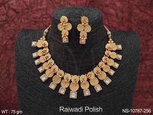 Designer Rajwadi Plated Kemp <b>Jewellery</b> Fancy Design Party Wear Beautiful Kemp Necklace <b>Set</b> - Product Image 3