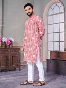 <b>Indian</b> Cotton Long Sleeve New Arrival Embroidered <b>Men</b> <b>Kurta</b> Pyjama Set at Lower Rate Get Order - Product Image 2