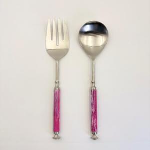 High Quality Metal Decorative Serving Set Stainless Steel Silver <b>Salad</b> Server Set With Resin Handle Kitchenware <b>Spoon</b> Set - Product Image 1