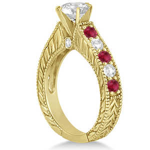 2.75ct Antique Diamond & Ruby Bridal Ring <b>Set</b> in 14k Yellow Gold <b>Fine</b> <b>Jewelry</b> <b>Sets</b> - Product Image 4