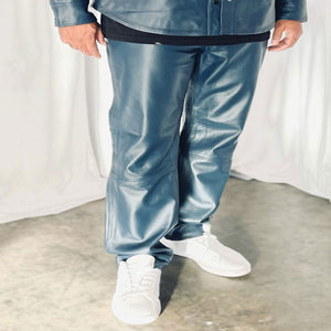 High Quality Men Cowhide Leather Jacket and <b>Pants</b> Set Casual Fashion Men Leather Jacket and Trouser Set - Product Image 5
