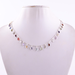 Collar de Plata de Ley 925 hecho a mano de diseño clásico al por mayor para mujer, cadenas finas de lujo con piedras preciosas mixtas - Product Image 1