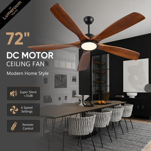 72 Inch Modern <b>Ceiling</b> <b>Fan</b> with Light Solid Wood <b>Ceiling</b> <b>Fan</b> Quiet DC Motor <b>Remote</b> <b>Control</b> Large <b>Ceiling</b> <b>Fan</b> - Product Image 1