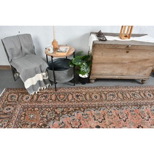 Alfombra de lana turca Vintage 9,5X12,4 pies Rosa Marrón Patchwork Diseño Técnica de tejido plano para decoraciones de sala de estar Látex - Product Image 4