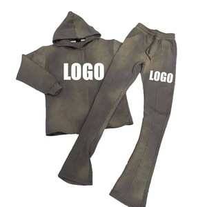 Conjunto de Sudadera y Pantalones Deportivos Personalizados de Dos Piezas, Chándal OEM con Efecto Desgastado por el Sol, Pantalones Deportivos Ajustados para Mujer, Conjunto de Pantalones Deportivos Acampanados - Product Image 1
