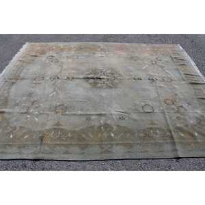 Tapis turc vintage surdimensionné 7,5x9,5 pieds, tapis en laine gris patchwork - Product Image 3