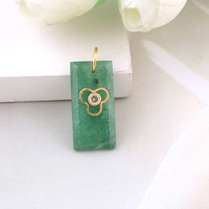 Green aventurine gemstone connector baguette shape diy connector bezel charms cubic zircon handmade connector fashion jewelry - Product Image 2