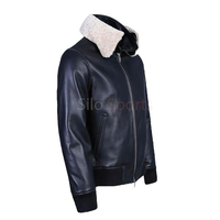 Blouson Bomber Unisexe en Cuir de Vachette Bleu Silo Sports avec Bordure en Fourrure, Imperméable, Coupe-Vent, Écologique, Style Vintage, Faible MOQ, Grandes Tailles, Hiver