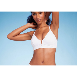 Costume da bagno Shade Shore da donna, set 2 pezzi, bikini a costine con top lungo a V e slip push-up, personalizzato in Spandex/Nylon, bianco, taglia 34D - Product Image 2