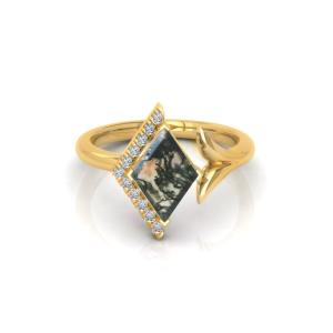 Elegant Classic Wedding Stacking 925 Sterling Silver Rhodium Green Moss Agate <b>Kite</b> Cut Engagement Handmade Gemstone CZ Ring - Product Image 4