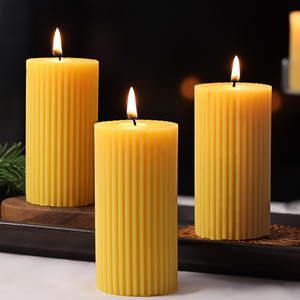 Paquete de 3 cuencos de madera para velas a granel, diseño acanalado orgánico decorativo para uso diario o festivo de la India - Product Image 1