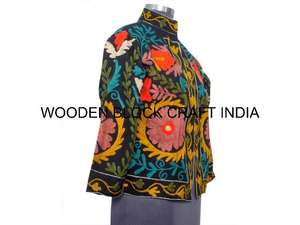 Veste Suzani en toile de canard faite à la main tendance, 100% coton, tricotée, respirante, écologique, matelassée, manteau d'hiver régulier pour femmes - Product Image 3