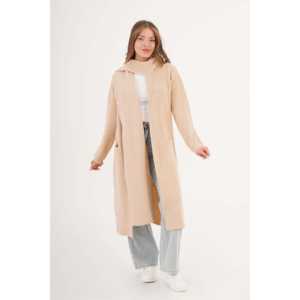 Cárdigan Largo de Punto Beige al por Mayor con Cuello de Bufanda Casual - Product Image 5