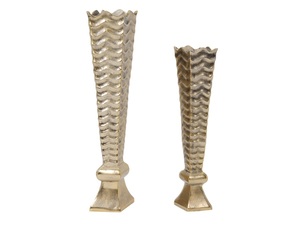 Florero de Metal de Latón Antiguo, Florero Alto con Textura Ondulada de Lujo para Decoración de Centro de Mesa de Hogar Moderno, Estilo Nórdico de Lujo - Product Image 2