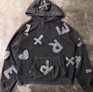 Sudadera con Capucha Personalizada de Alta Calidad para Hombre, de Invierno, Oversize, Corta, 100% Algodón Lavado, con Bordado Desgastado, Ecológica y de Secado Rápido - Product Image 2