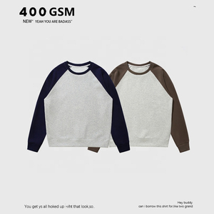 2025 nuevo 400gsm pesado Unisex suelta pareja gota hombro cuello redondo sudadera contraste Color raglán logotipo personalizado sudadera - Product Image 6