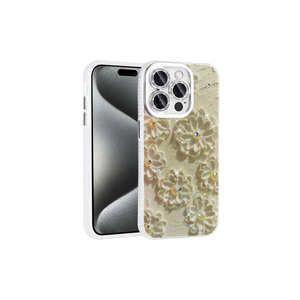 Étui de téléphone portable en silicone rigide blanc de luxe Netzy SAFA Garden Series pour iPhone 15 Pro Max, motif floral, strass - Product Image 1