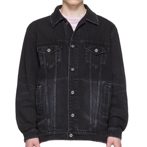 2025 nuevo logotipo personalizado duradero Cuello clásico 100% algodón negro color bloque chaqueta vaquera para hombres - Product Image 1