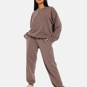 2025 nuevos conjuntos de dos piezas ajustados personalizados para mujer, chándal de lana de algodón 100%, sudadera y pantalón para invierno 400Gsm - Product Image 1