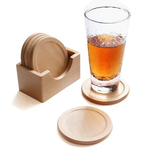 BOOST STURDY MORDEN MULTI posavasos de madera funcional hecho a mano bebida posavasos de bambú Conjunto de 6 con soporte - Product Image 6