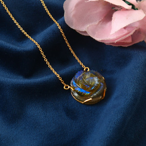 Collar con colgante de labradorita tallada con flor de Plata de Ley 925 chapado en rodio hecho a mano sin níquel - Product Image 4