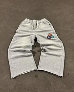 กางเกงวอร์มสีเทาของผู้ชายกางเกงแบบผูกเชือกเอวกลางขาตรงและกางเกงลำลองพิมพ์ลายปะ - Product Image 2