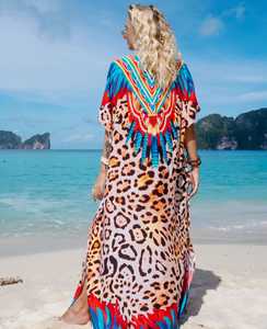 Vestidos caftán de diseñador holgados transpirables Hippie verano ropa informal escote en V medias mangas impresión Digital encaje 6XL playa - Product Image 3